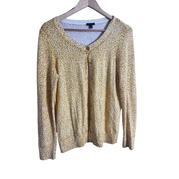 Talbots butter yellow leopard print lightweight cardigan sz M - Picture 1 of 7